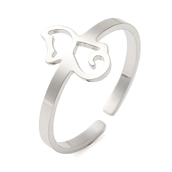 Нержавеющая Сталь Цвет Не тускнеющий полый кот 304 открытые манжеты из нержавеющей стали для женщин, цвет нержавеющей стали, Кошка: 11x6 mm