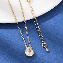 Teardrop Ожерелья с подвеской из латуни и прозрачного циркония для женщин, золотые, слеза, 16.10 дюйм (40.9 см)