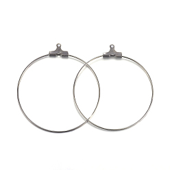 Stainless Steel Color 304 Stainless Steel Pendants, Hoop Earring Findings, Ring, Stainless Steel Color, 44x40x1.5mm, 21 Gauge, Hole: 1mm, Inner Size: 38x39mm, Pin: 0.7mm