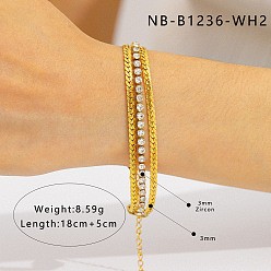 Прозрачный 304 теннисные браслеты из нержавеющей стали с кубическими циркониями, Многорядные браслеты из веревочной цепочки для женщин, квадратный, прозрачные, 7.09 дюйм (18 см)