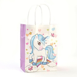 Flamingo Rectangle Paper Bags, with Handles, Gift Bags, Shopping Bags, Unicorn Pattern, for Baby Shower Party, Flamingo, 21x15x8cm
