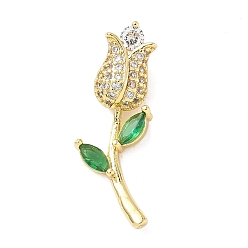 Прозрачный Латунные микро проложить кубического циркония подвески, без кадмия и без свинца, тюльпаны подвески, прозрачные, 26x9.5x7.5 мм, отверстие : 4x2.5 мм