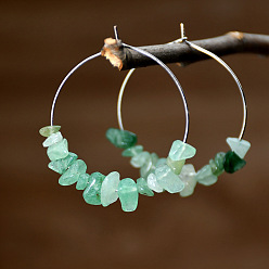 Зеленый Авантюрин Серьги сплава обручем, с естественной зеленый авантюрин, платина, чип, 50 мм