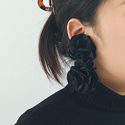 Черный Полиэстер свисающие серьги, цветок, чёрные, 400x53 мм