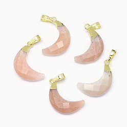 Солнечный Камень Подвески из натурального солнечного камня, с длинными латунными накладками, граненые, луна, золотые, 18~20x11~12.5x5 мм, отверстие : 3.5x5.5 мм