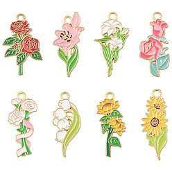 (52) Непрозрачная лаванда 16 шт 8 стили подвески из сплава эмали, цветок, золотые, разноцветные, 29.5~34.5x12~19x1.5 мм, отверстие : 2~2.2 мм, 2 шт / стиль
