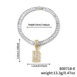 Letter E Модные латунные браслеты с подвесками из прозрачных кубических цирконий с микропаве, теннисные браслеты со стразами для женщин, буквы, Письмо E, 7-1/2 дюйм (19 см)