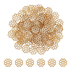 Real 24K Gold Plated 100Pcs Long-Lasting Plated Brass Fancy Bead Caps, Multi-Petal, Flower, Real 24K Gold Plated, 8x1mm, Hole: 1mm