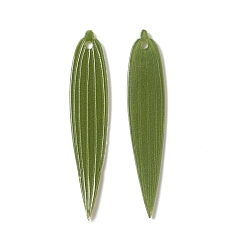 Olive Drab Opaque Resin Pendants, Bamboo Leaf, Olive Drab, 40.5x8x1mm, Hole: 1.2mm
