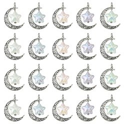 (52) Непрозрачная лаванда 20 шт. 5 цвета, подвески из сплава и акрила в тибетском стиле, с 304 кольцами из нержавеющей стали, Луна и звезды прелести, разноцветные, 37x30x9 мм, отверстие : 6 мм, 4 шт / цвет