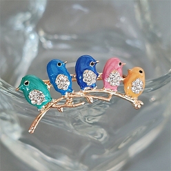 Разноцветный Эмалевые булавки птица на ветке, Броши из сплава со стразами для рюкзака, красочный, 22x35 мм