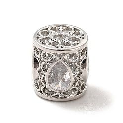 Платина Стойки обшивки латунь кубического циркония бусы, без кадмия и без свинца, полая колонна с каплевидным узором, платина, 10.5x11 мм, отверстие : 2 мм