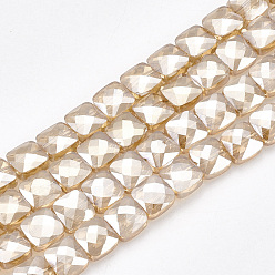 пшеница Стеклянные бусины с гальваническим покрытием , граненые, квадратный, цвет пшеницы, 6.5x6.5x4 мм, отверстие : 1 мм, около 100 шт / нитка, 23.62~25.1 дюйм (60~63.7 см)