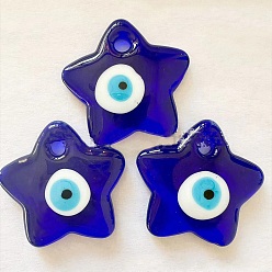 Blue Blue Glass Evil Eye Pendants, Blue, 25x6mm, Hole: 2mm