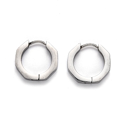Stainless Steel Color Tarnish Resistant 304 Stainless Steel Octagon Huggie Hoop Earrings, Stainless Steel Color, 15x16x3mm, Pin: 1mm