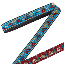 Темно-Голубой Вышивка цветочным узором в этническом стиле полиэстеровыми лентами, жаккардовая лента, аксессуары для одежды, глубокое синее небо, 3/4 дюйм (19.5 мм), около 7.11 ярдов (6.5 м) / рулон