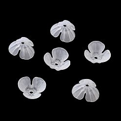 Weiß Gefrostete Perlenkappen aus Acryl, Blume, weiß, 10x10.5x4.5 mm, Bohrung: 1 mm