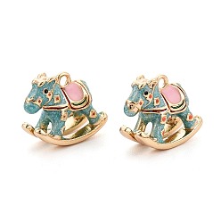 Кадет Синий Латунь эмаль подвески, лошадка прелести, реальный 18 k позолоченный, кадетский синий, 10x11.5x5~7 мм, отверстие : 1.2 мм