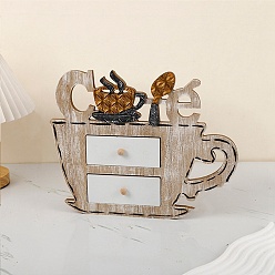 Светло-коричневый Кофейная тематика деревянная многослойная система хранения ювелирных изделий 2 ящики, украшения для дома витрины для сережек колец ожерелий, загар, 29.5x8x23.2 см