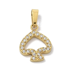 Золотой Ионное покрытие (ip) 304 подвески из нержавеющей стали с микропаве из кубического циркония, сердце прелести, золотые, 12.5x10x2 мм, отверстие : 4x2.5 мм