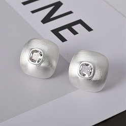 Посеребрённый Квадратная латунная серьга-гвоздик, с четким кубического циркония, для женщин, 925 серебро покрытием, 18x18 мм