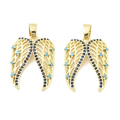 Настоящее золото 18K Крылья латунные микро проложены кубические циркониевые подвески, без кадмия, без никеля и без свинца, реальный 18 k позолоченный, 21x16x3 мм, отверстие : 4.5x2.5 мм