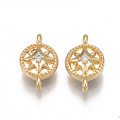 Настоящее золото 18K Соединители латунные звенья, без никеля , реальный 18 k позолоченный, с кубического циркония, компас, прозрачные, 10x6x3 мм, отверстие : 0.9 мм