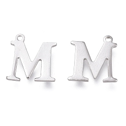 Letter M 304 Stainless Steel Charms, Laser Cut, Alphabet, Stainless Steel Color, Letter.M, 12x11.5x0.8mm, Hole: 1mm