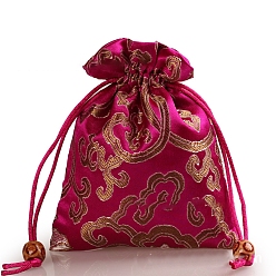 Camellia Rectangle Cloth Flower Printed Drawstring Gift Bags, Storage Bags, Camellia, 14x11cm