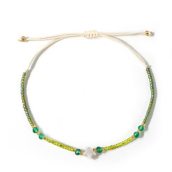 Желто-Зеленый Регулируемые стеклянные бусины плетеные браслеты из бисера, украшения из ракушек и звезд для женщин, желто-зеленый