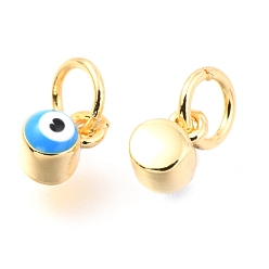 Mixed Color Brass Enamel Pendants, Long-Lasting Plated, Real 18K Gold Plated, with Jump Rings, Column with Evil Eye, Mixed Color, 5x3.5x4.5mm,Jump Ring: 5x0.6mm, 3mm inner diameter.