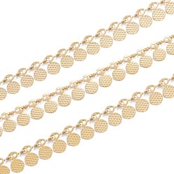 Золотой Ручная работа вакуумное покрытие pvd 304 подвески из нержавеющей стали цепи, , несварные, с катушкой, золотые, вафельное подвесное звено: 7x6x0.6~2 мм, 32.8 футов (10 м) / рулон