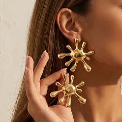 Golden Alloy Stud Earrings for Women, Flower, Golden, 72x80mm