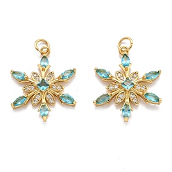 Plaqué 18K Or Véritable Laiton cubes pendentifs zircone, plaqué longue durée, flocon de neige, réel 18 k plaqué or, 24.5x19x4mm, Trou: 3.6mm
