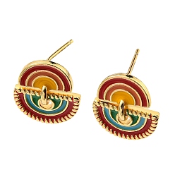 Colorful Real 18K Gold Plated Brass Rainbow Dangle Stud Earrings with Enamel, Cadmium Free & Lead Free, Colorful, 14x13mm