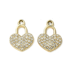 Сердце Подвески со стразами из сплава с УФ-покрытием, золотые, сердце, 20x15x2.5 мм, отверстие : 2 мм