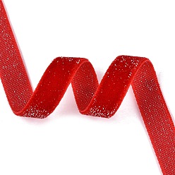 Rouge Ruban de velours simple face à paillettes scintillantes, Ruban en polyester et nylon avec cordon métallique, pour accessoires de vêtement, rouge, 3/8 pouces (10 mm), environ 218.72 yards (200m)/rouleau