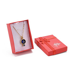 Mixed Color Valentines Day Presents Packages Cardboard Pendant Necklaces Boxes, with Bowknot, Rectangle, Mixed Color, 7x5x2cm