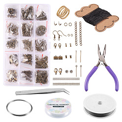 Античная Бронза Комплекты ювелирных украшений, с металлическими ювелирными находками, вощеный хлопок шнур, стальная проволока памяти, хвостовой провод, Эластичная кристальная нить, клещи из углеродистой стали, нержавеющей стали пинцет бисером, античная бронза