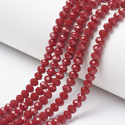 Brique Rouge Perles de verre opaques de couleur unie, facette, rondelle, firebrick, 10x8mm, Trou: 1mm, Environ 63~65 pcs/chapelet, 49~50 cm