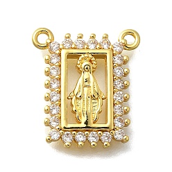 Настоящее золото 18K Латунный микропаве прозрачный кубический цирконий прямоугольник с подвесками в виде бога, без свинца и без кадмия, стойки покрытие, реальный 18 k позолоченный, 16x14x2.5 мм, отверстие : 1.3 мм