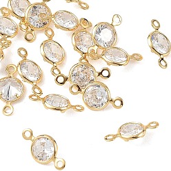 Clear SHEGRACE Brass Pave Cubic Zirconia Flat Round Connector Charms, Cadmium Free & Nickel Free & Lead Free, Long-Lasting Plated, Real 18K Gold Plated, Clear, 11x6x3mm, Hole: 1mm