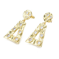 Clear Cubic Zirconia Triangle Dangle Stud Earrings, Golden Brass Jewelry for Women, Nickel Free, Clear, 32.5mm, Pin: 0.8mm