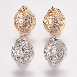 Mixed Color Alloy Rhinestone Stud Earring Findings, with Loop, Mixed Color, 24x17mm, Hole: 1mm, Pin: 0.7mm