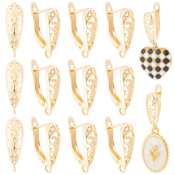 Chapado en Oro Real 18K 12Accesorios para pendientes de aro de latón con cierre de pestillo, sin níquel, real 18 k chapado en oro, 19x12x6 mm, agujero: 1.6 mm, pin: 1 mm