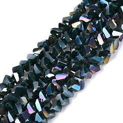 Dark Green Electroplate Opaque Glass Beads Strands, Triangle, Faceted, AB Color Plated, Dark Green, 2~3x3~3.5x3~3.5mm, Hole: 0.7~0.9mm, about 122~136pcs/strand, 10.43~11.61 inch(26.5~29.5cm)