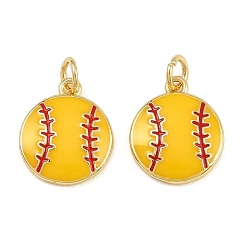 Baseball Подвески из латуни с эмалью на спортивную тематику, с целью перехода в кольце, долговечный, стойки покрытие, реальный 18 k позолоченный, золотые, бейсбольный шарм, 15x13x3 мм, отверстие : 3 мм