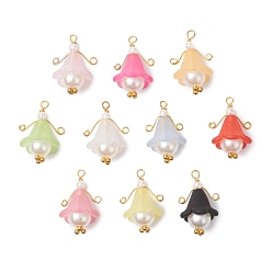 (52) Непрозрачная лаванда Подвески из акрила с золотой медной проволокой, с оболочкой жемчуг, цветок, разноцветные, 22x14 мм, отверстие : 1.5 мм