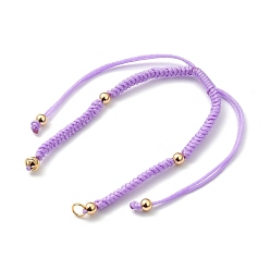 Lilac Adjustable Braided Nylon Bracelet Making, with Stainless Steel Jump Rings and Brass Beads, Nice for DIY Jewelry Making, Lilac, 6-1/8 inch~9-3/8 inch(15.7~29.3cm)x1~4mm