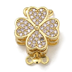 лаванда Латунные микро проложить кубического циркония ящик с застежками, без никеля , клевер, 2 нитей, 4-луночное, реальный 18 k позолоченный, лаванда, 19.5x15x9 мм, отверстие : 1.4 мм